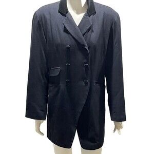 Express Blazer Vintage 90s Black Velvet Tuxedo Jacket Tux Wool Blend Made USA 10